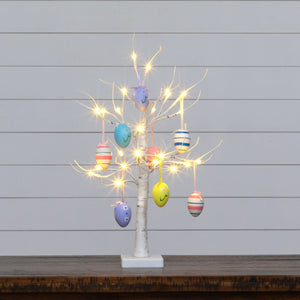 2' Pre-Lit Artificial Easter Twig Tree with Egg Ornaments and 24 Warm White LED Lights