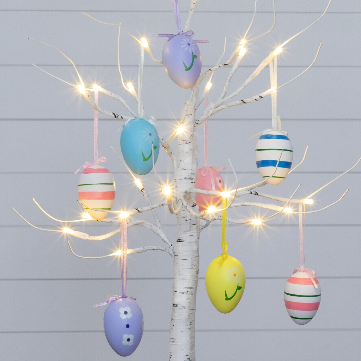 2' Pre-Lit Artificial Easter Twig Tree with Egg Ornaments and 24 Warm White LED Lights