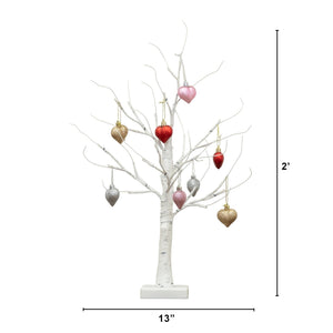2' Pre-Lit Artificial Valentine's Day Twig Tree with 24 Warm White LED Lights and Heart Ornaments