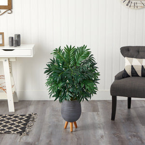 3’ Bamboo Palm Artificial Plant in Gray Planter with Stand