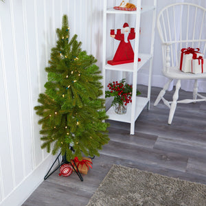 3' Cambridge Spruce Flat Back Artificial Christmas Tree with 50 Warm White (Multifunction) LED Lights and 113 Bendable Branches