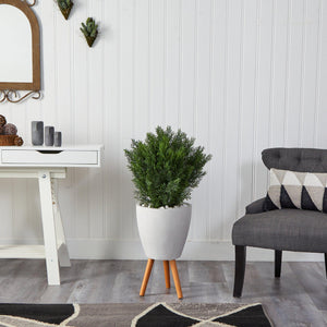 3’ Cedar Artificial Tree in White Planter with Stand (Indoor/Outdoor)