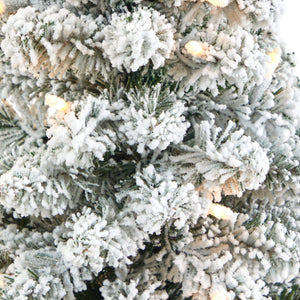 3’ Flocked Pencil Artificial Christmas Tree with 50 Clear Lights and 132 Bendable Branches in White Urn