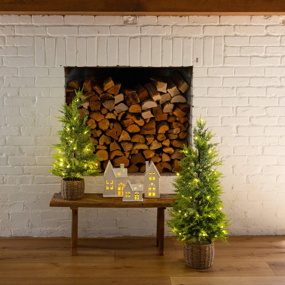 3'  Pre-Lit Artificial Lightly Snowed Cypress Christmas Tree with 38 Warm White LED Lights in Decorative Weaved Basket