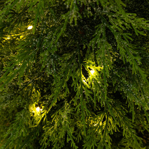 3'  Pre-Lit Artificial Lightly Snowed Cypress Christmas Tree with 38 Warm White LED Lights in Decorative Weaved Basket