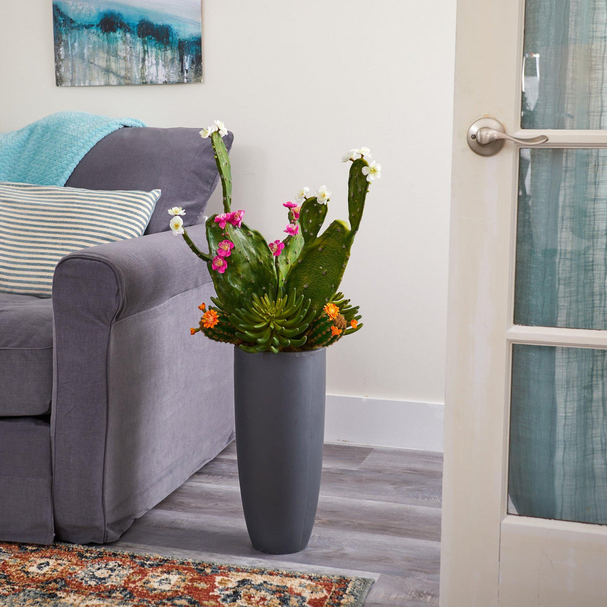 3’ Mixed Cactus Artificial Plant in Gray Planter