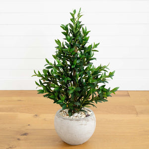 3’ Olive Cone Topiary Artificial Tree in Sand Stone Planter (Indoor/Outdoor)