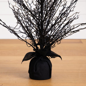 3’ Pre-Lit Halloween Black Twig Artificial Fall Tree in Burlap Planter with 42 Warm White LED Lights