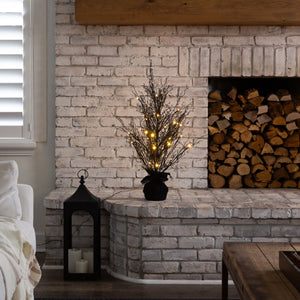 3’ Pre-Lit Halloween Black Twig Artificial Fall Tree in Burlap Planter with 42 Warm White LED Lights