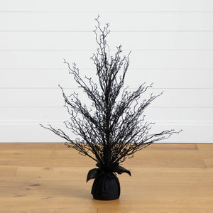 3’ Pre-Lit Halloween Black Twig Artificial Fall Tree in Burlap Planter with 42 Warm White LED Lights
