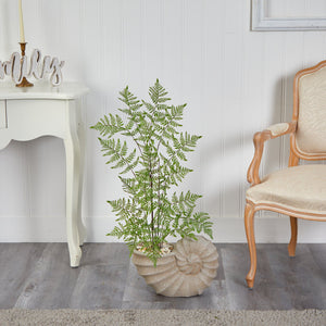 3’ Ruffle Fern Artificial Tree in Shell Shaped Planter