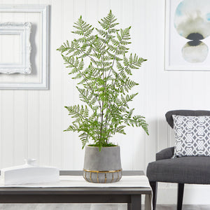 3’ Ruffle Fern Artificial Tree in Stoneware Planter with Gold Trimming