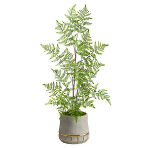 3’ Ruffle Fern Artificial Tree in Stoneware Planter with Gold Trimming