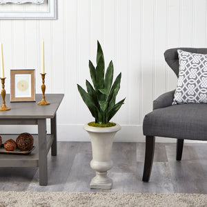 3’ Sansevieria Artificial Plant in Sand Colored Urn