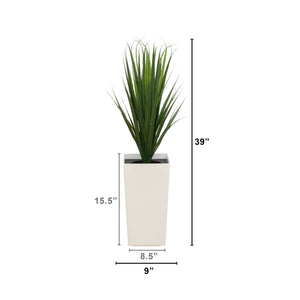 3’ UV Resistant Artificial Grass Plant in White Tower Planter (Indoor/Outdoor)