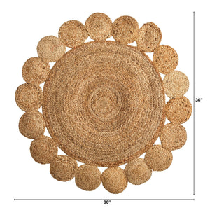 3’ x 3’ Hand Braided Mandala Jute Round Rug