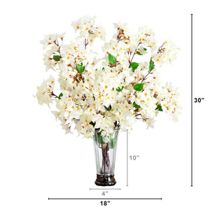 30” Artificial Bougainvillea Arrangement in Glass Vase