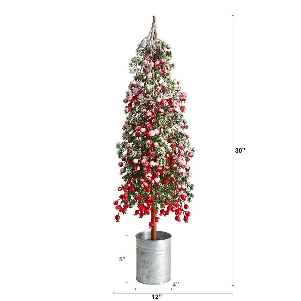 30” Flocked Berry Artificial Christmas Tree in Decorative Planter