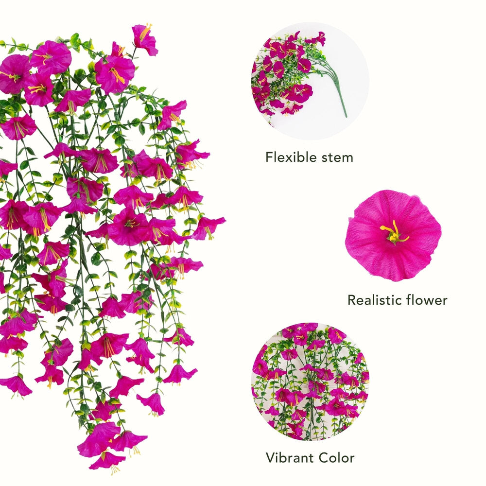30" UV Resistant Artificial Morning Glory Hanging Plant (Indoor/Outdoor) - Set of 6