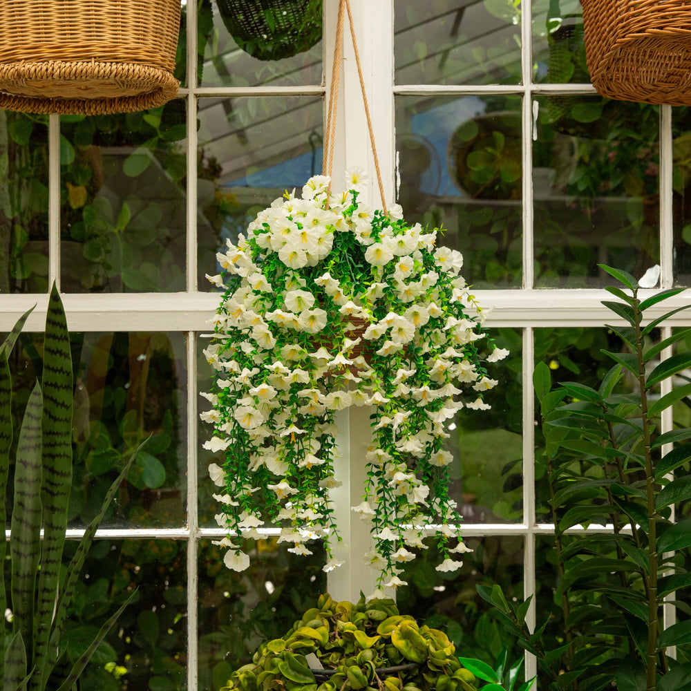30" UV Resistant Artificial Morning Glory Hanging Plant (Indoor/Outdoor) - Set of 6