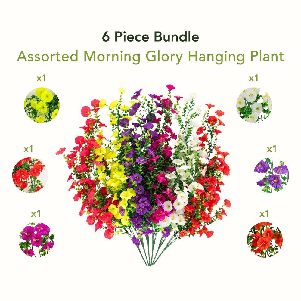 30" UV Resistant Artificial Morning Glory Hanging Plant (Indoor/Outdoor) - Set of 6