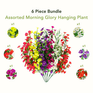 30" UV Resistant Artificial Morning Glory Hanging Plant (Indoor/Outdoor) - Set of 6