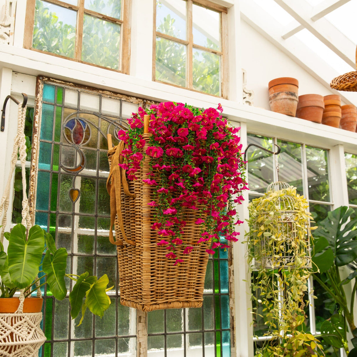 30" UV Resistant Artificial Morning Glory Hanging Plant (Indoor/Outdoor) - Set of 6