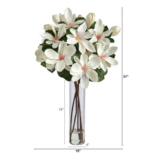 31” Japanese Magnolia Artificial Arrangement in Cylinder Vase