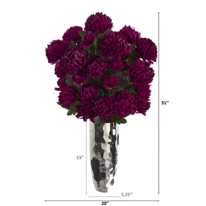 31” Mum Artificial Arrangement in Silver Vase