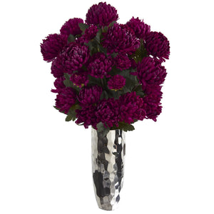 31” Mum Artificial Arrangement in Silver Vase