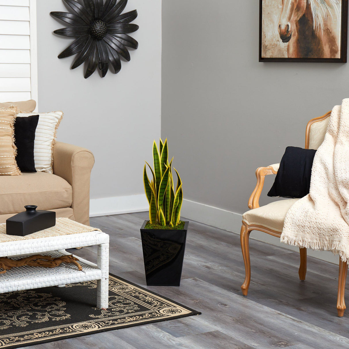 nearly natural sansevieria with black planter 31” Sansevieria Artificial Plant in Black Metal Planter – Tuesday Morning