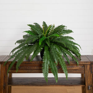 32” Artificial Self-Shaped Boston Fern Plan in Black Planter