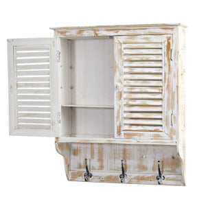 32” White Washed Wall Cabinet with Hooks
