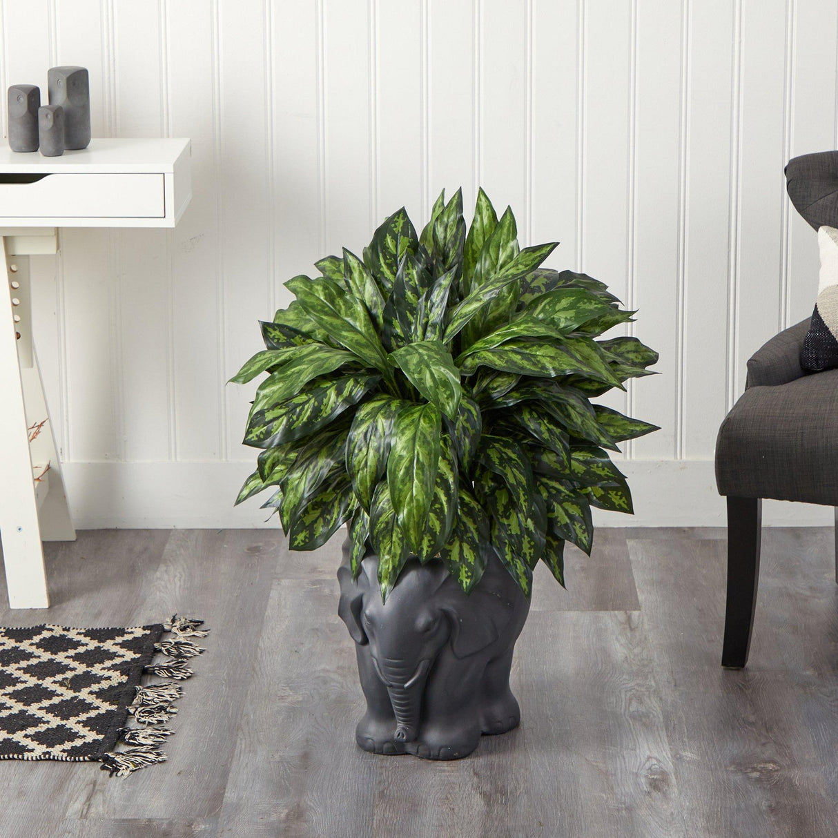 33” Silver King Artificial Plant in Black Elephant Shaped Planter