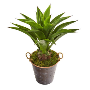 34” Agave Artificial Plant in Decorative Metal Pail with Rope