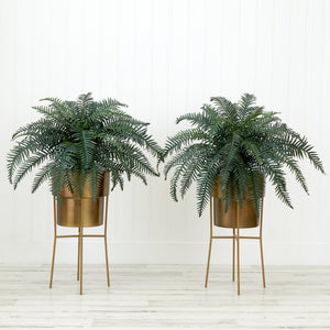 34” Artificial River Fern Plant in Metal Planter with Stand DIY KIT - Set of 2