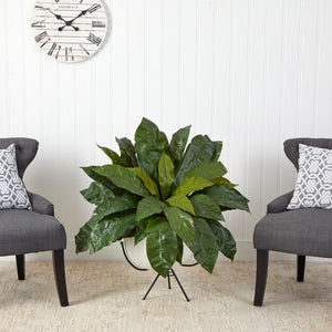 34” Bird’s Nest Fern Artificial Plant in White Planter with Metal Stand