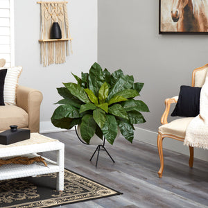 34” Bird’s Nest Fern Artificial Plant in White Planter with Metal Stand