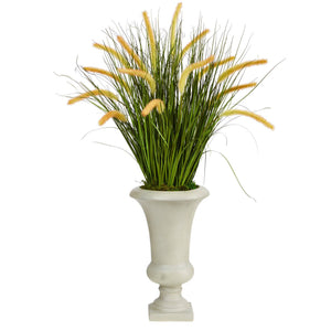 34” Onion Grass Artificial Plant in Sand Colored Urn