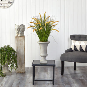 34” Onion Grass Artificial Plant in Sand Colored Urn