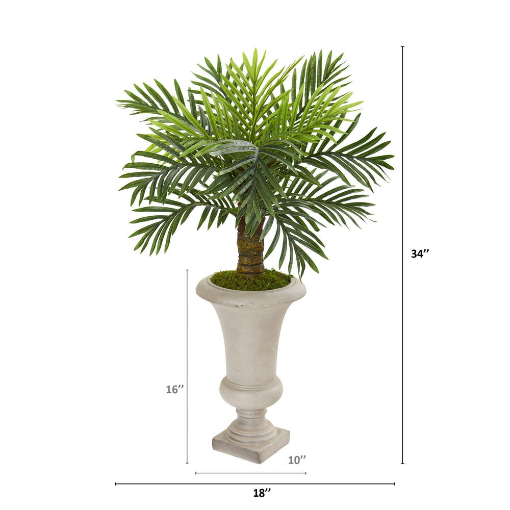 34” Robellini Palm Artificial Tree in Sand Colored Urn