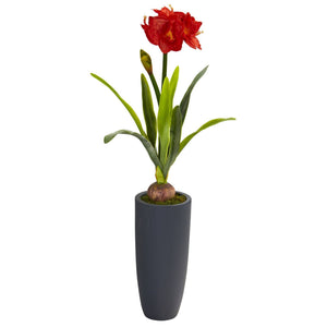 3.5’ Amaryllis Artificial Plant in Gray Planter