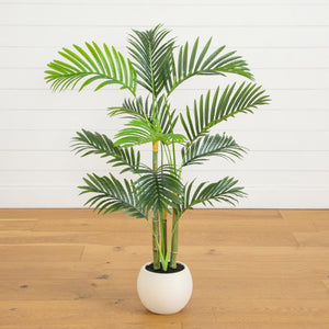 3.5' Artificial Areca Palm Tree in White Round Planter
