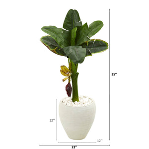 35” Banana Artificial Tree in White Planter