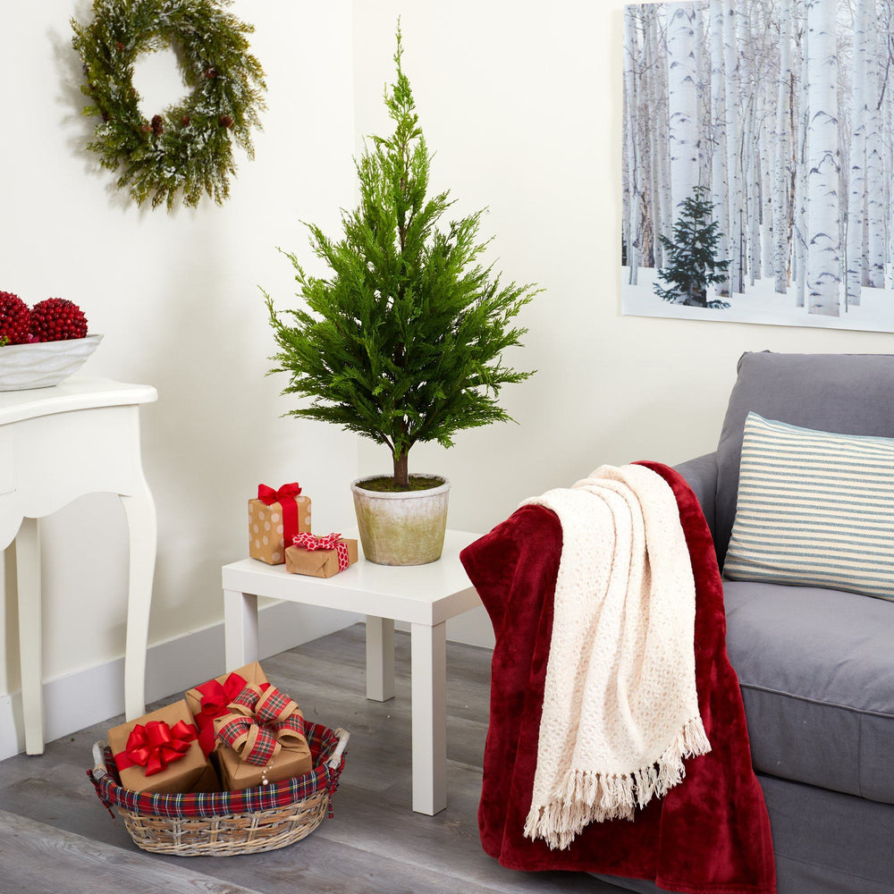 3.5’ Cedar Pine “Natural Look” Artificial Tree in Decorative Planter