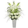 35” Delphinium and Rose Arrangement in White Planter