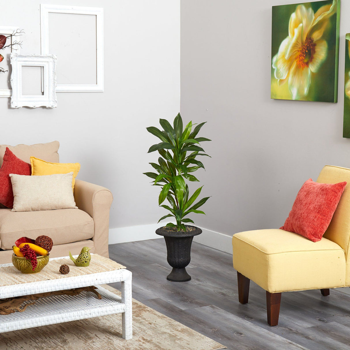 3.5’ Dracaena Artificial Plant in Charcoal Urn (Real Touch)