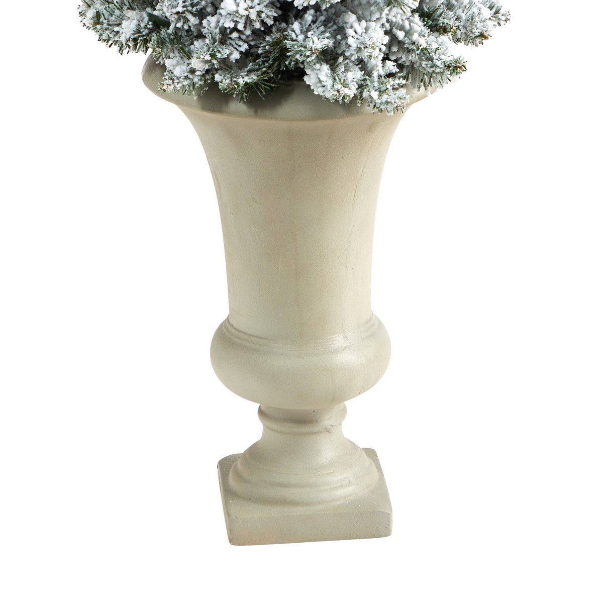 3.5’ Flocked Pencil Artificial Christmas Tree with 50 Clear Lights and 132 Bendable Branches in Sand Colored Urn