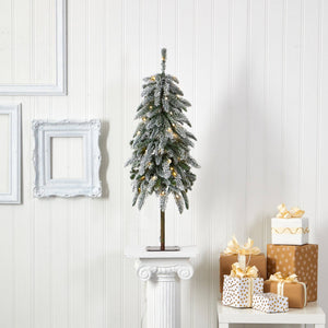 3.5’ Flocked Washington Alpine Christmas Tree with 50 White Warm LED lights and 168 Bendable Branches