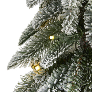 3.5’ Flocked Washington Alpine Christmas Tree with 50 White Warm LED lights and 168 Bendable Branches